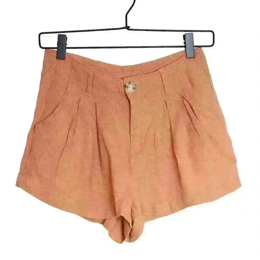 Ban•Jara Orange Linen Pleated‎ Shorts – Size Small